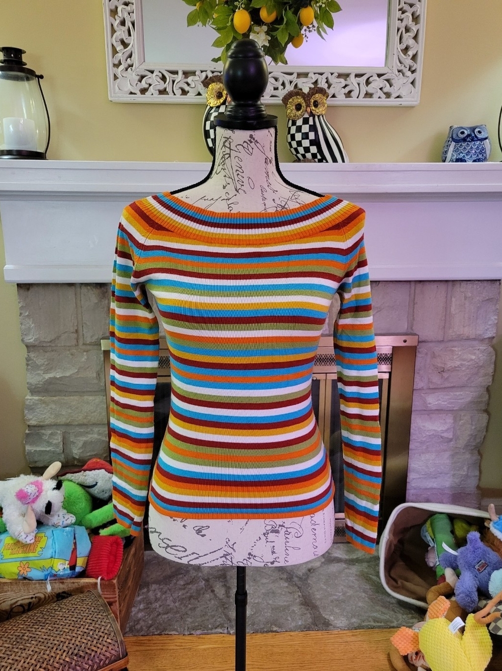 Wet Seal Multicolor Striped Ribbed Hems Long-Sleeve Top Size XS